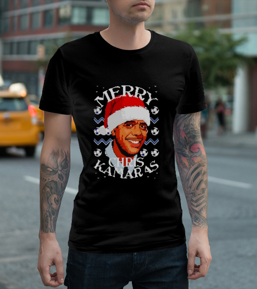 Merry Chris Kamaras Christmas Jumper Santa Hat Soccer Balls T-Shirt