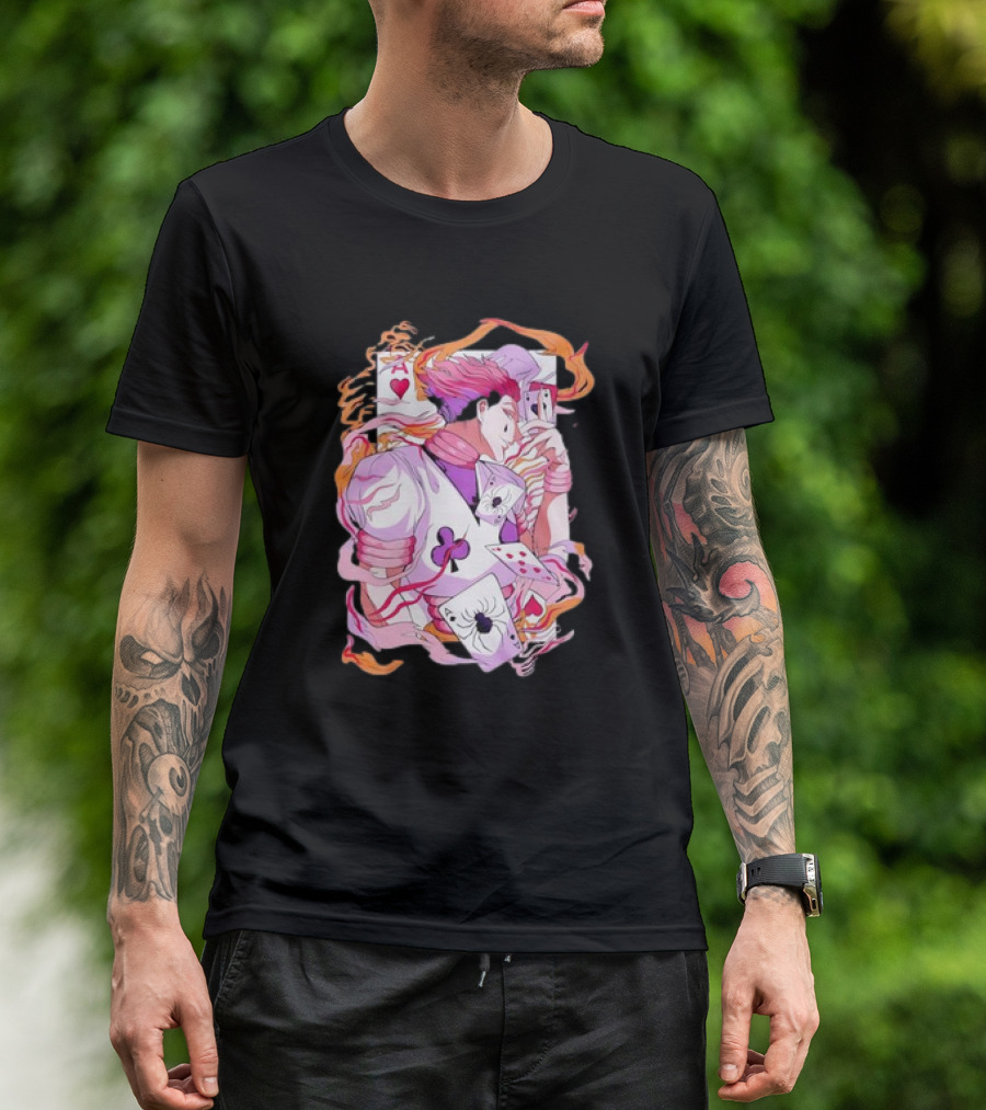 HISOKA Anime Manga Card Motif With Fiery Accents T-Shirt