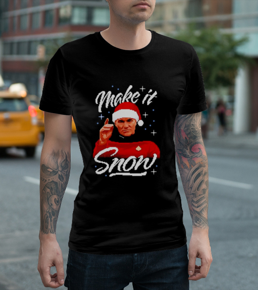 Make It Snow Christmas Jumper Santa Hat Commanding Gesture T-Shirt