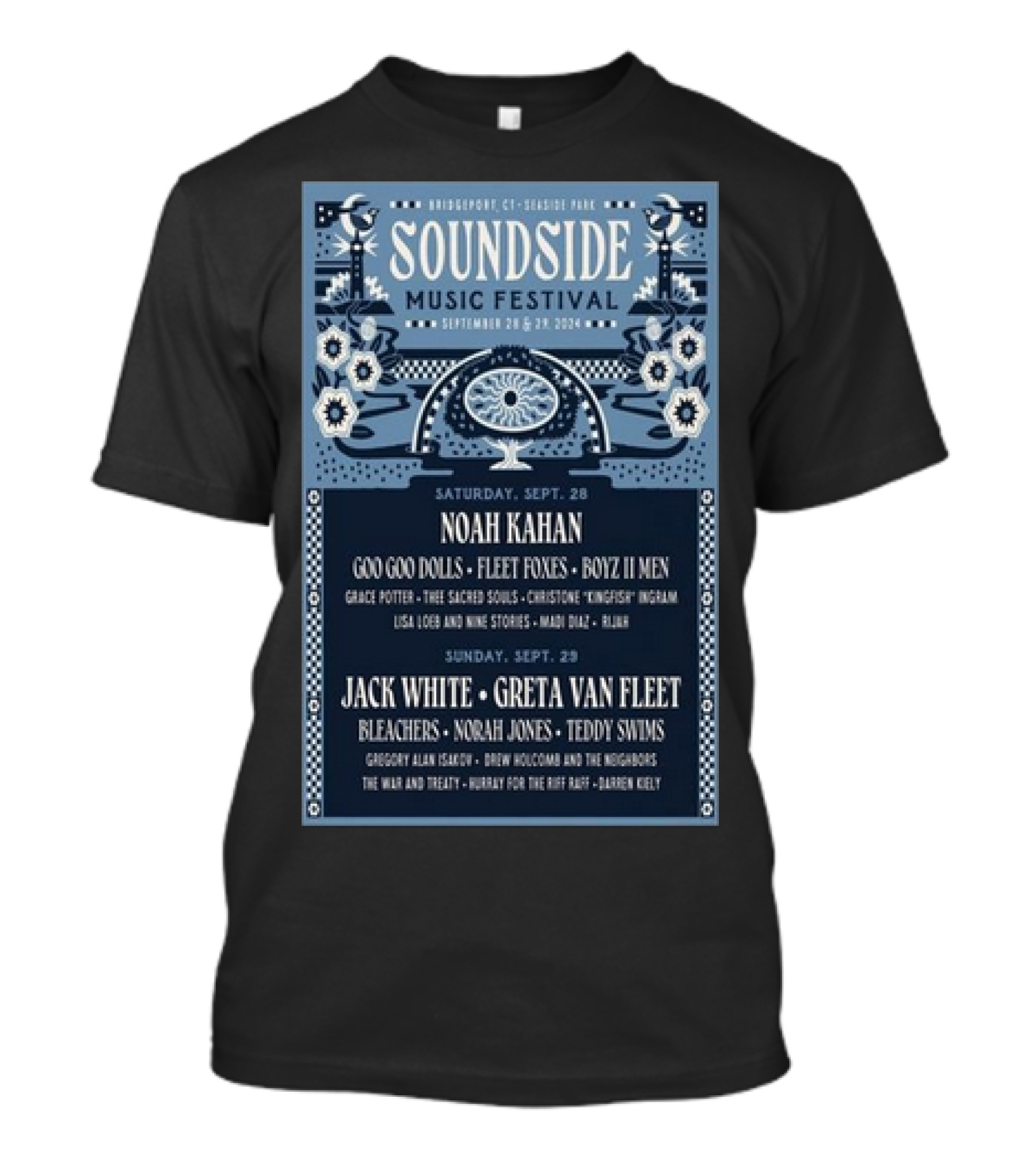 Soundside Music Festival Bridgeport CT 2024 Noah Kahan Jack White Greta Van Fleet Goo Goo Dolls Fleet Foxes T-Shirt
