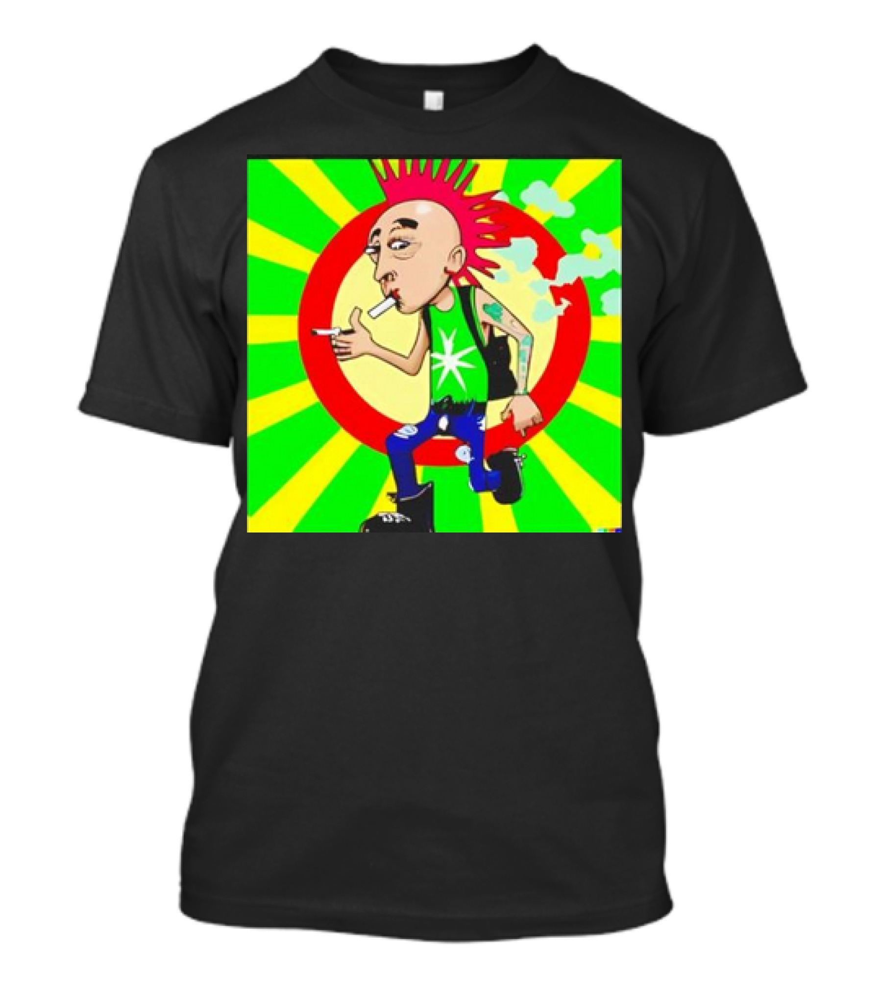 Cartoon Punk Rock Weed Smoking Character With Spiky Hair And Star Tank Top T-Shirt