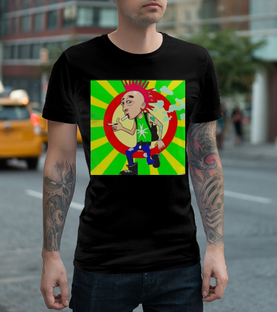 Cartoon Punk Rock Weed Smoking Character With Spiky Hair And Star Tank Top T-Shirt