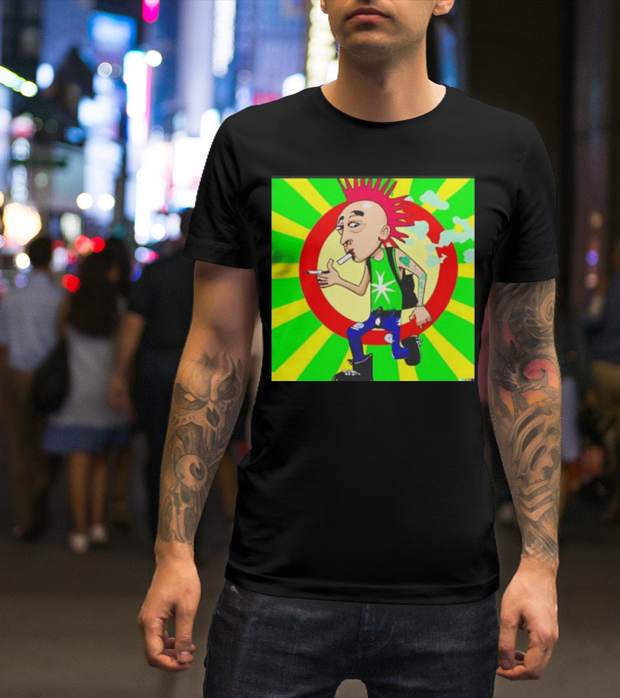 Cartoon Punk Rock Weed Smoking Character With Spiky Hair And Star Tank Top T-Shirt