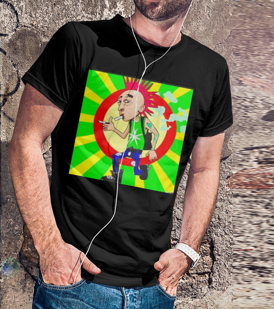Cartoon Punk Rock Weed Smoking Character With Spiky Hair And Star Tank Top T-Shirt