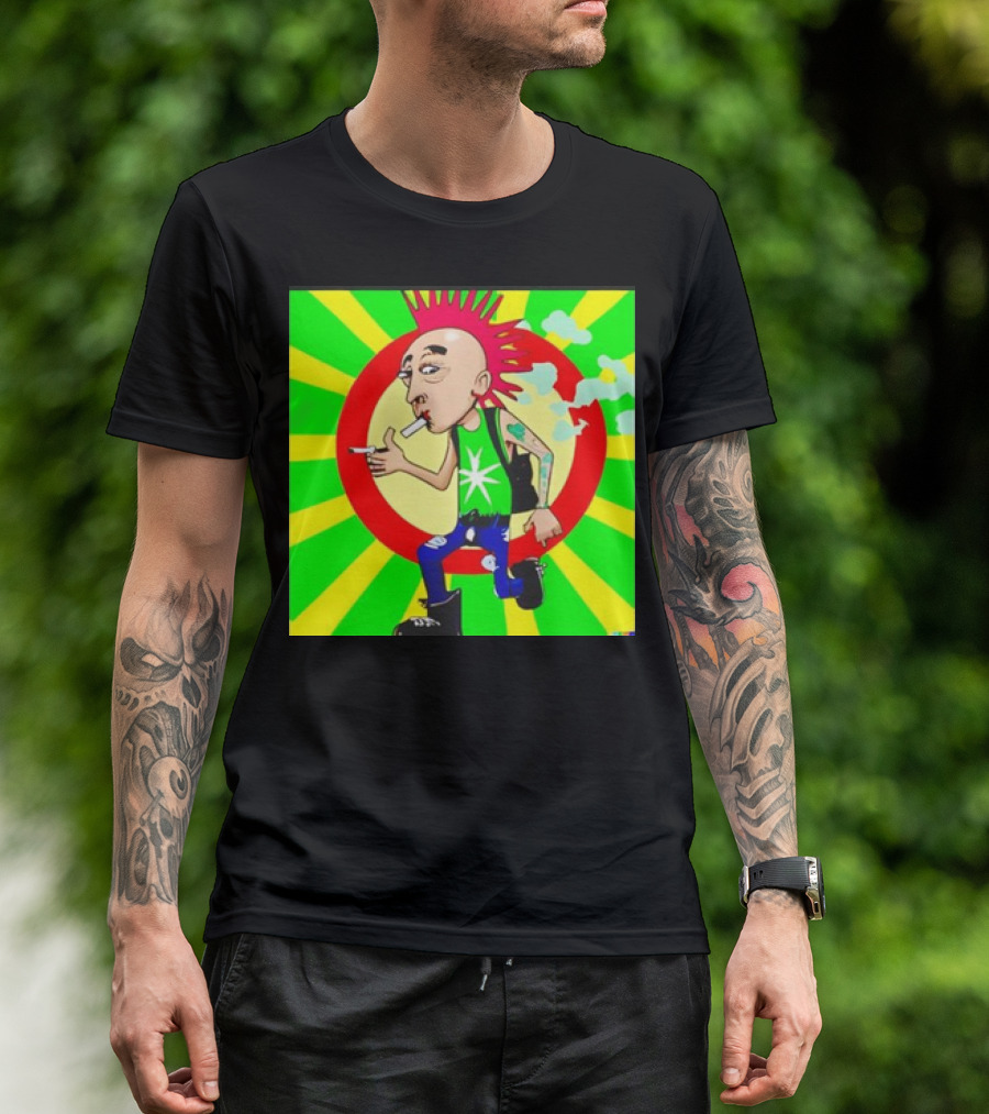 Cartoon Punk Rock Weed Smoking Character With Spiky Hair And Star Tank Top T-Shirt