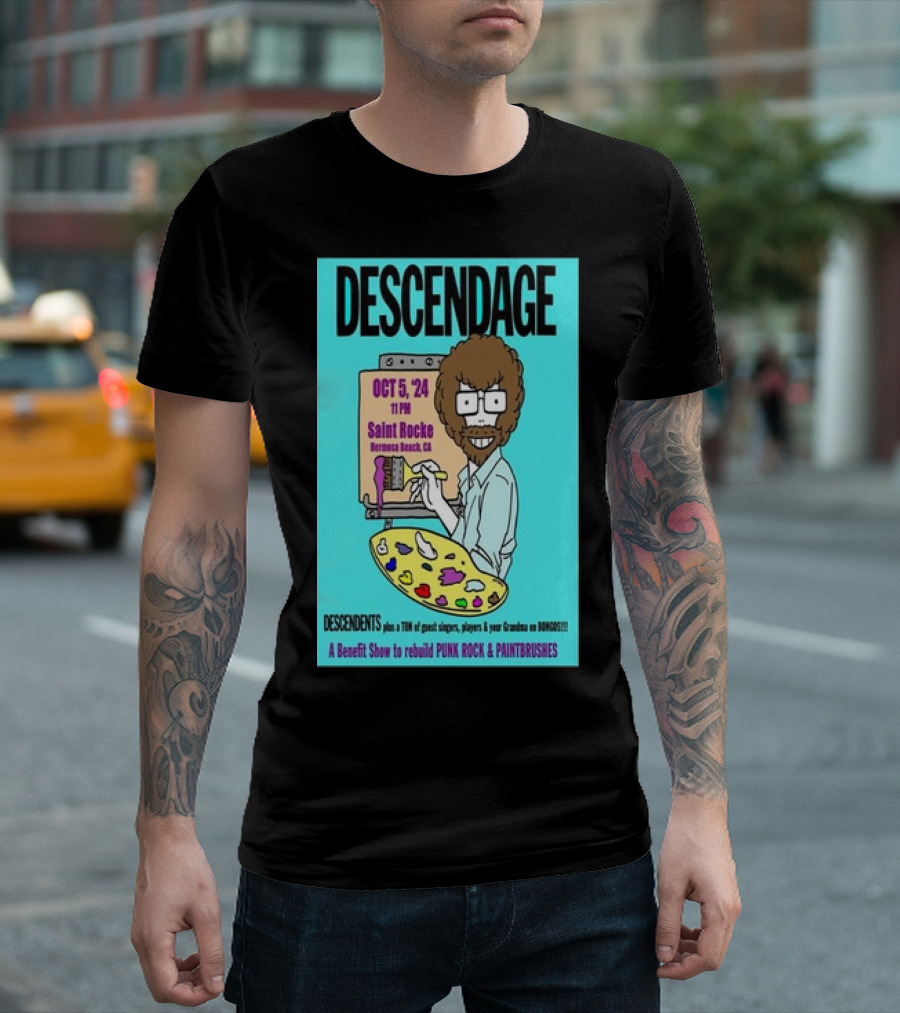 DESCENDAGE Saint Rocke Hermosa Beach October 5 2024 Benefit Punk Rock Paintbrushes T-Shirt