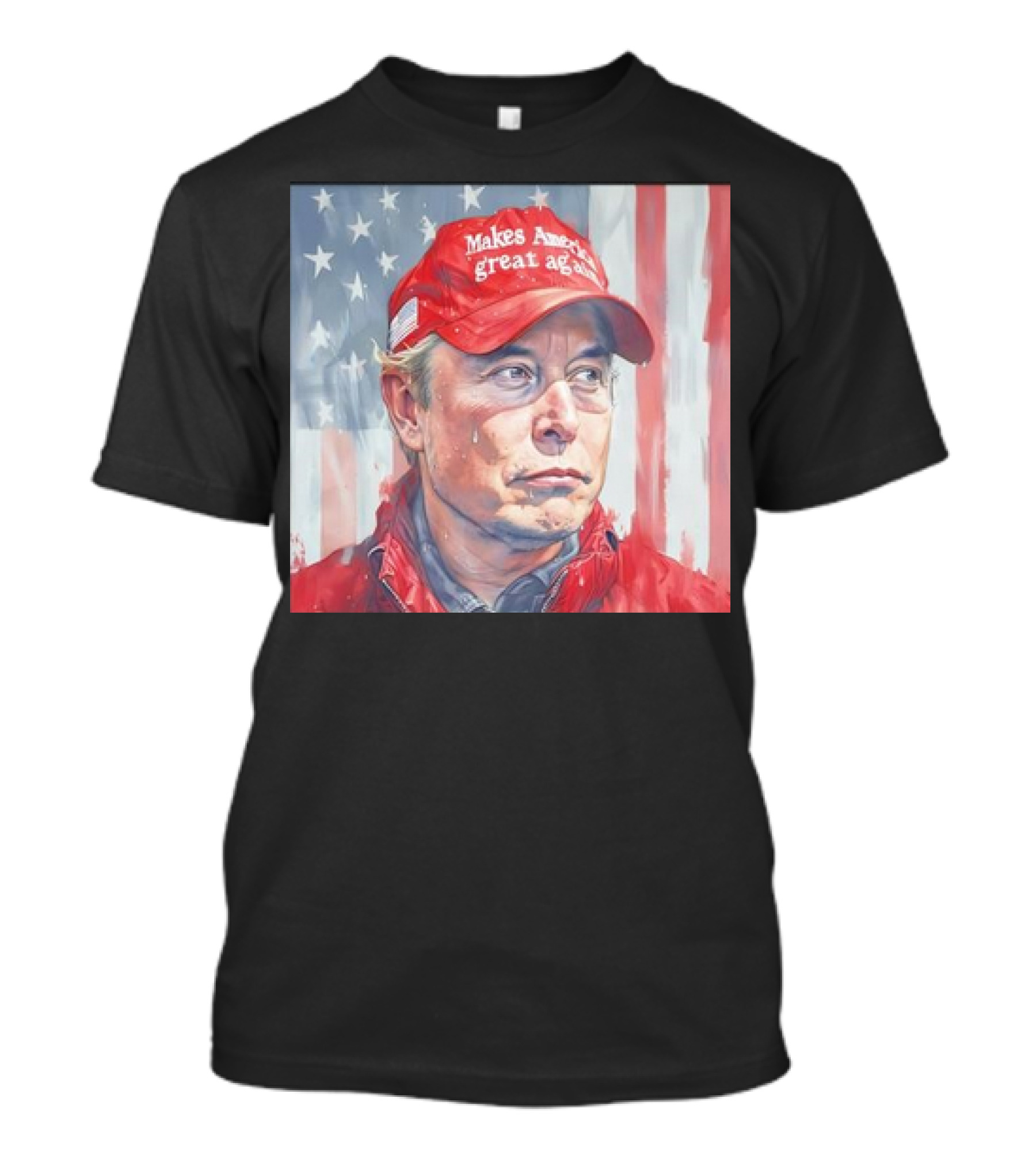 Musk Make America Great Again Hat With Stars And Stripes Background T-Shirt