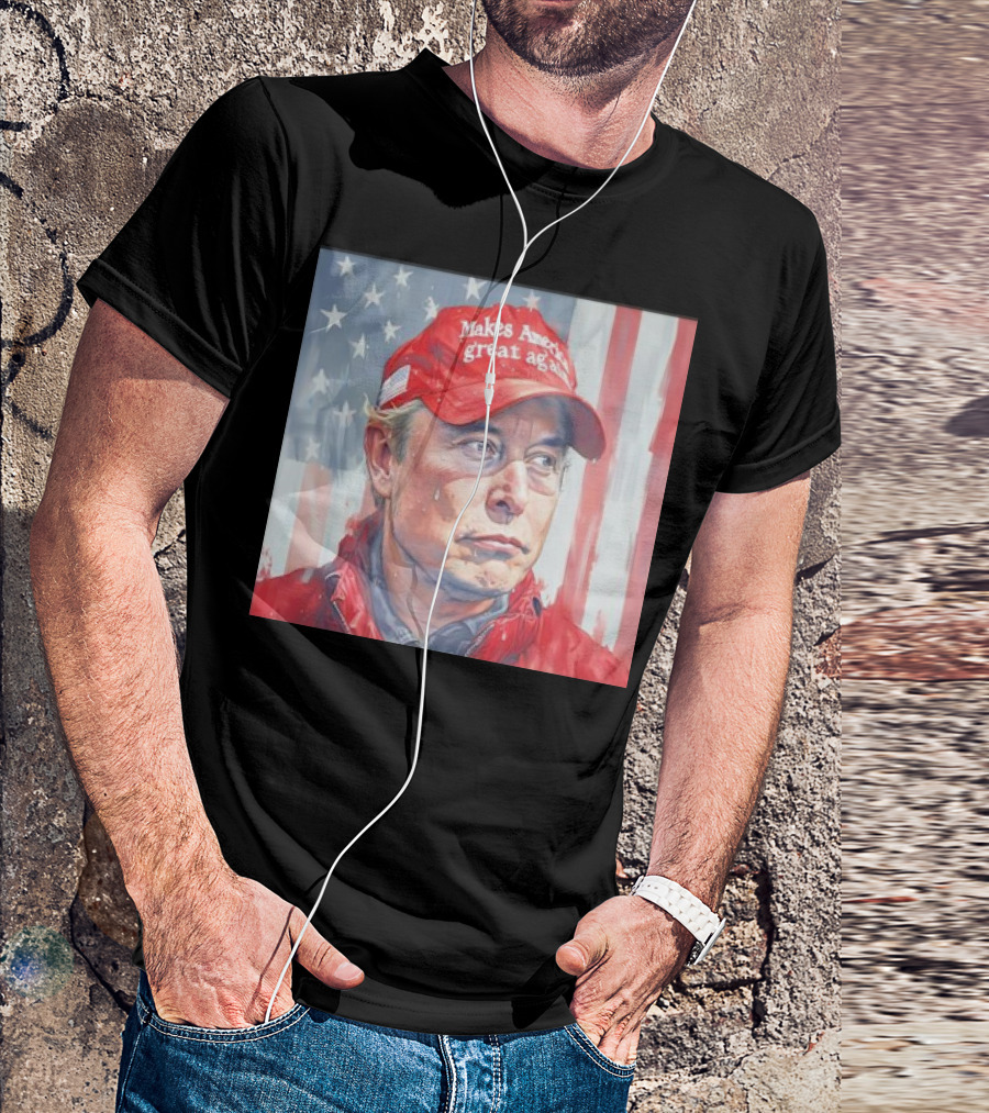 Musk Make America Great Again Hat With Stars And Stripes Background T-Shirt