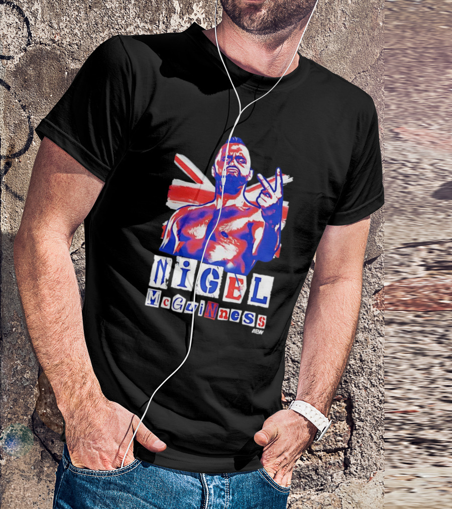 NIGEL McGUINNESS AEW Union Jack V Sign T-Shirt