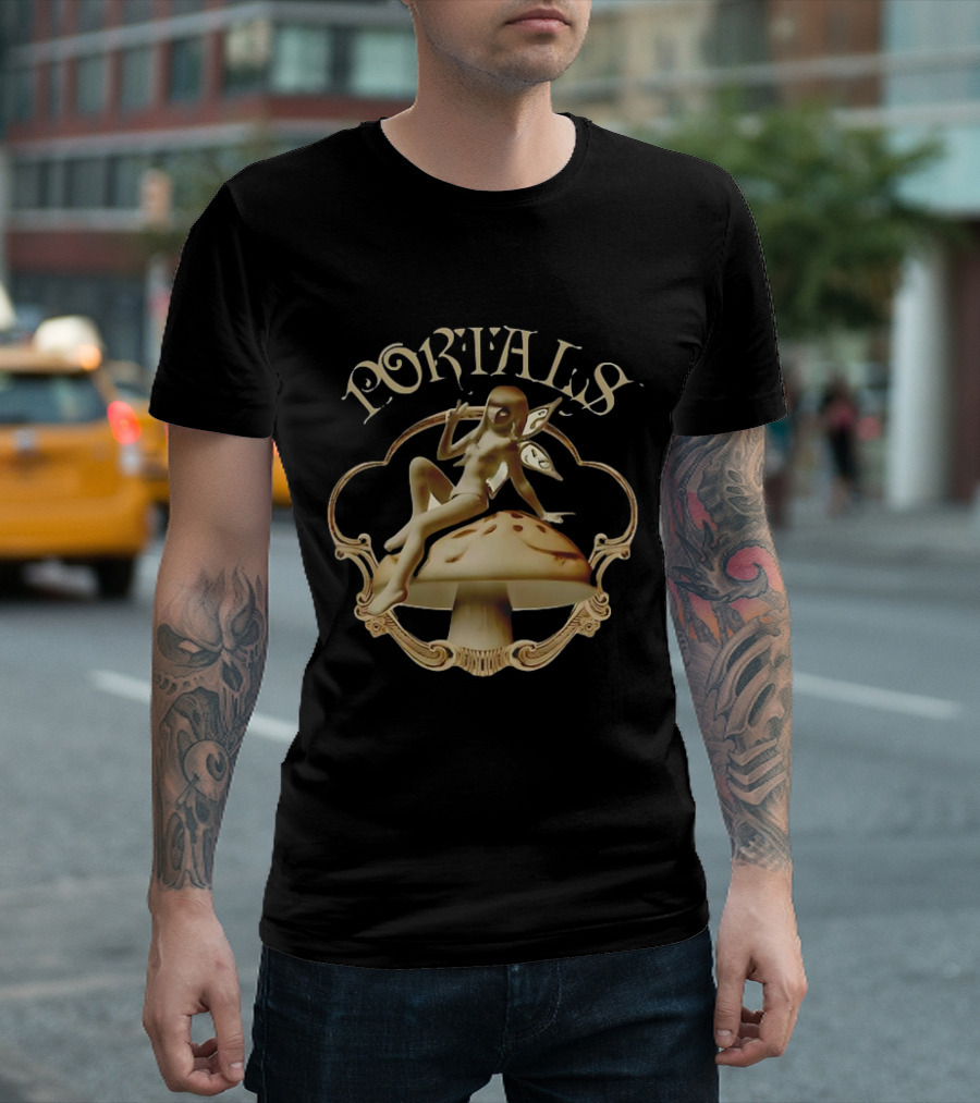 Portals Fairy Sitting on Mushroom with Wings T-Shirt