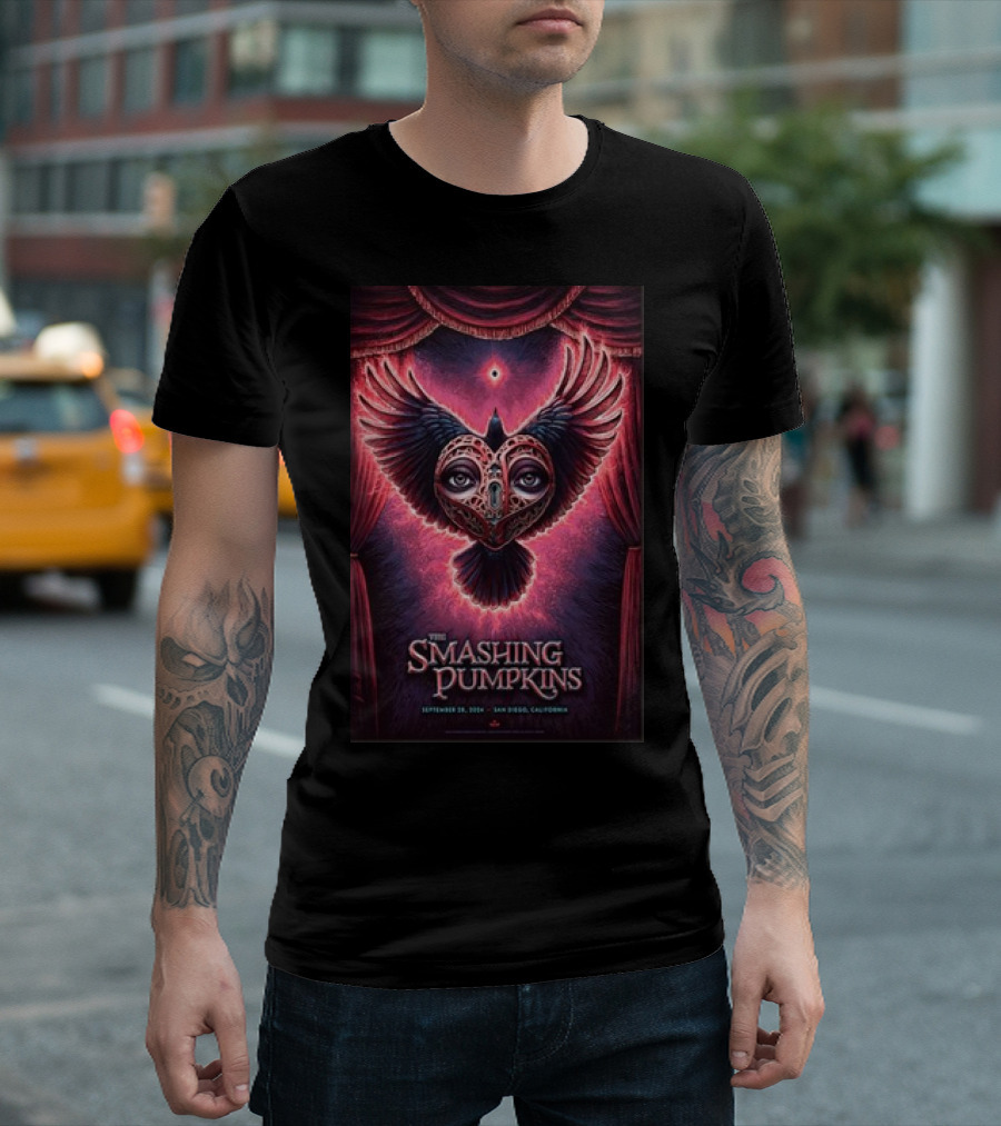 The Smashing Pumpkins September 28 2024 San Diego Tour Heart Owl T-Shirt