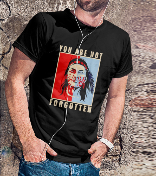 You Are Not Forgotten Awareness Native American Indian Red Handprint Feather Profile T-Shirt