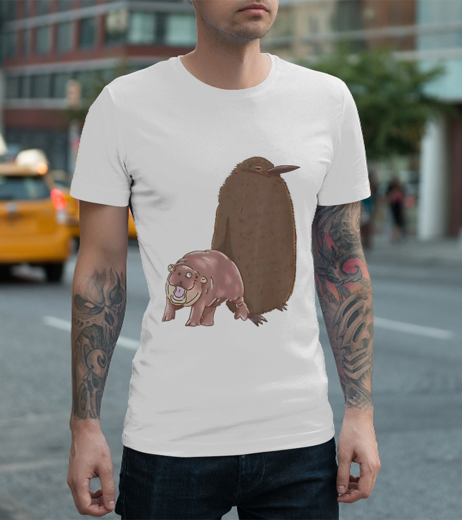 Best Friends Moo Deng Hippo and Pesto Penguin Playful Companions T-Shirt