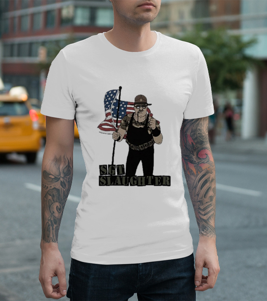 Sgt Slaughter American Flag Comic Style Patriotic T-Shirt