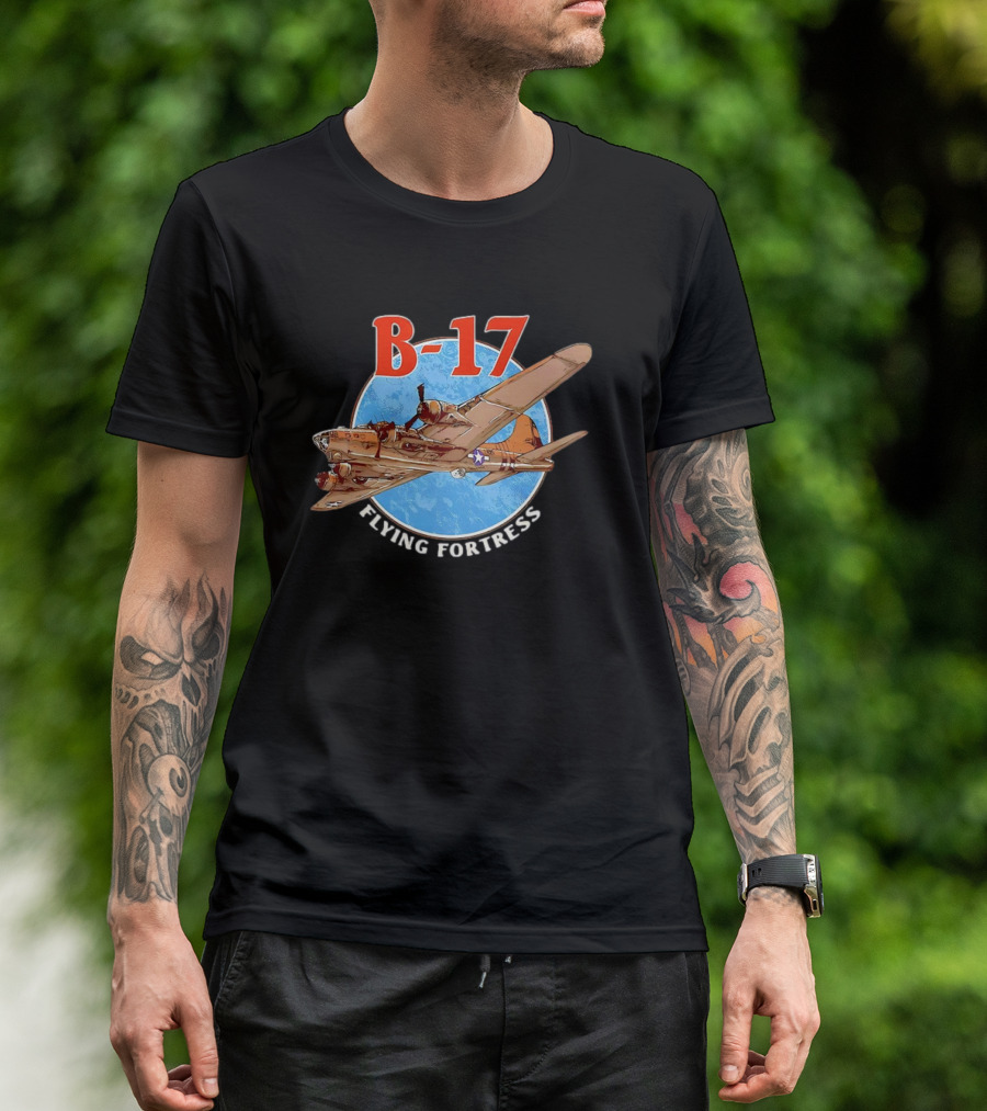 B-17 Flying Fortress Vintage Bomber Aircraft With Blue Globe Background T-Shirt