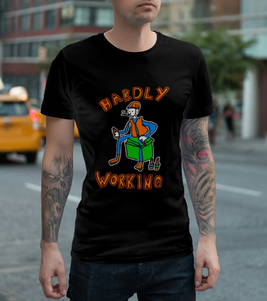 HARDLY WORKING Meme Sitting on Cooler with Beer Bottles T-Shirt