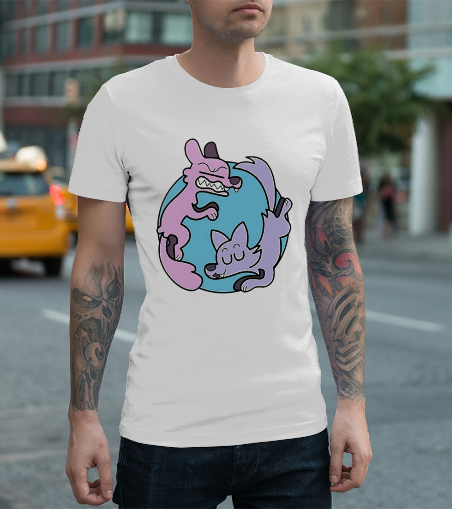 Ac Stuart Two Wolves Yin Yang Pastel T-Shirt