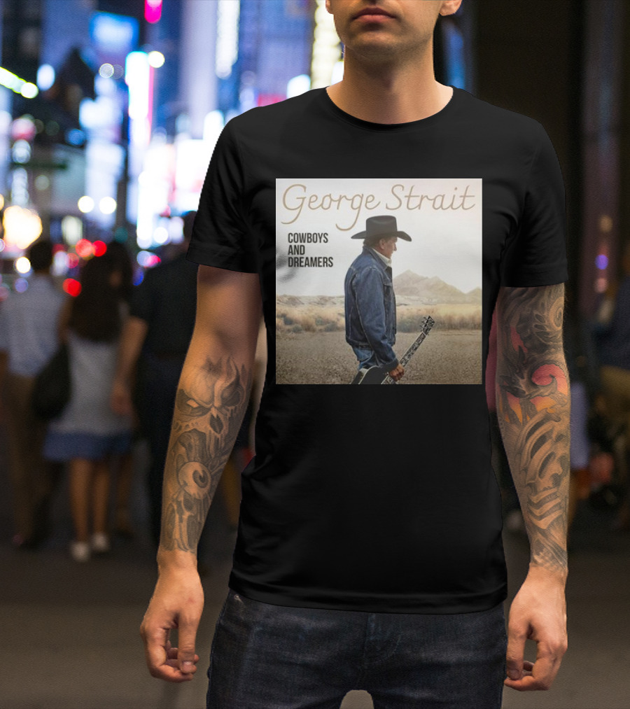 George Strait Cowboys And Dreamers Photo With Guitar In Desert Landscape T-Shirt