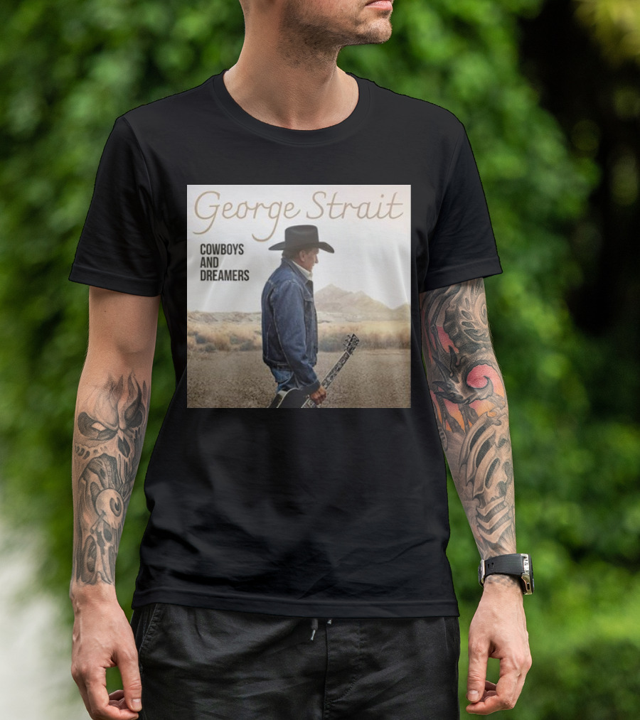 George Strait Cowboys And Dreamers Photo With Guitar In Desert Landscape T-Shirt