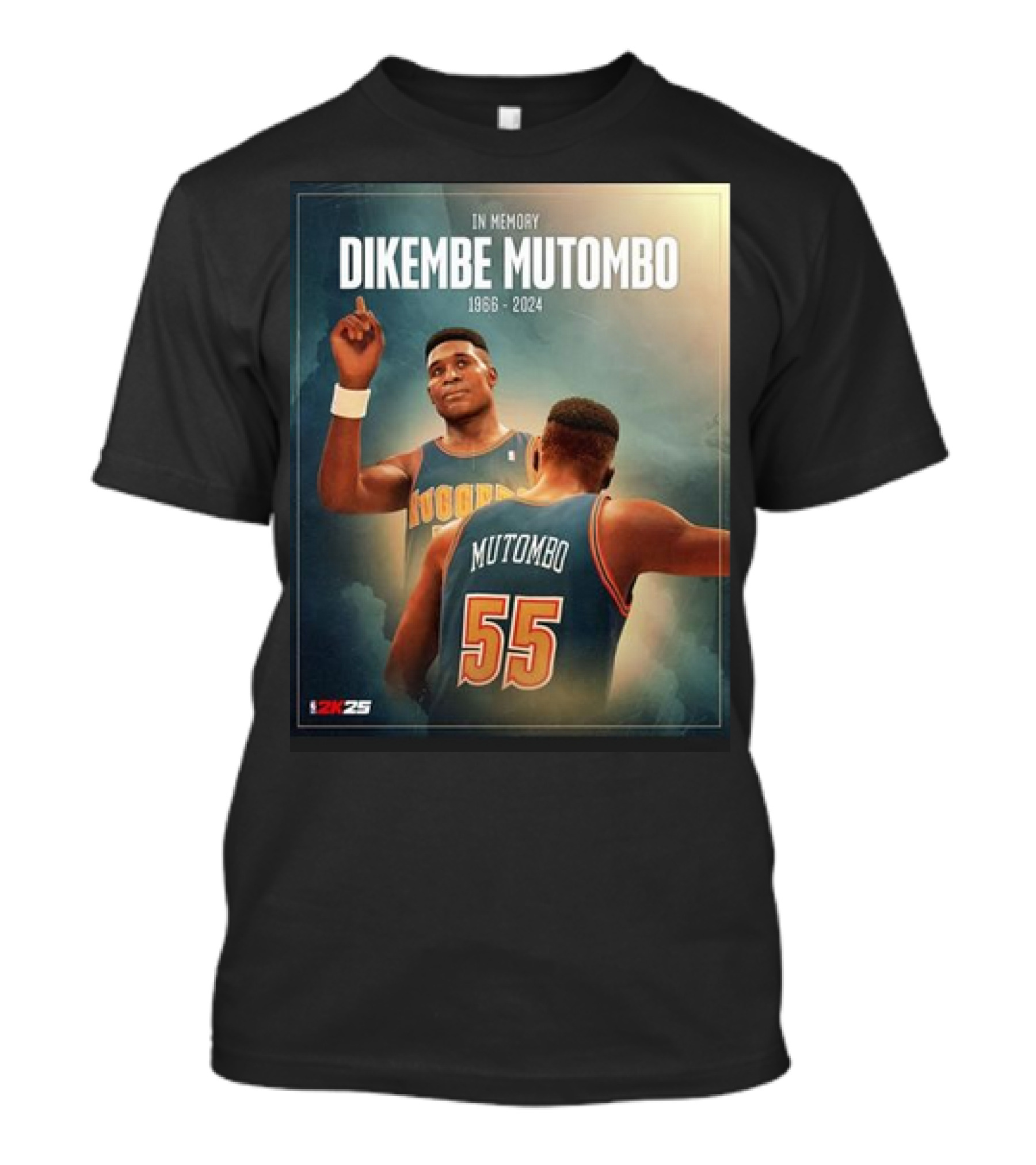 In Memory Dikembe Mutombo 1966-2024 NBA 2K25 Cover Tribute Nuggets 55 T-Shirt