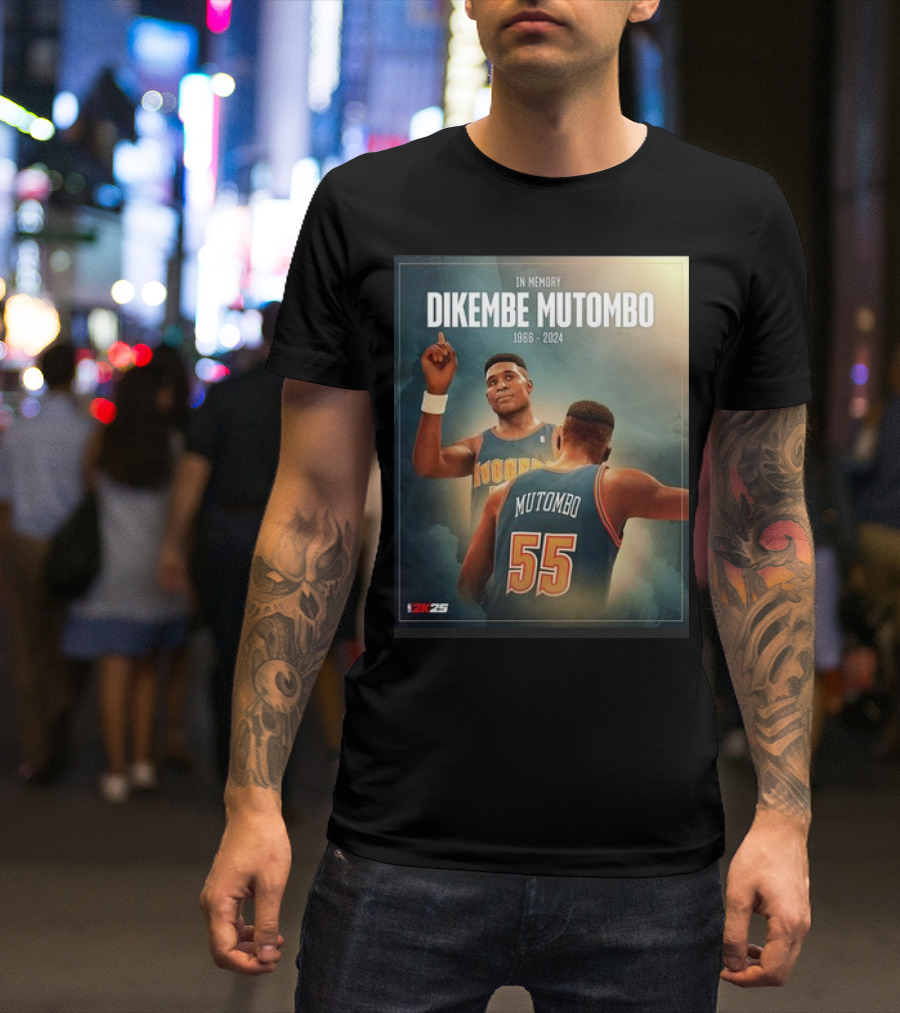 In Memory Dikembe Mutombo 1966-2024 NBA 2K25 Cover Tribute Nuggets 55 T-Shirt