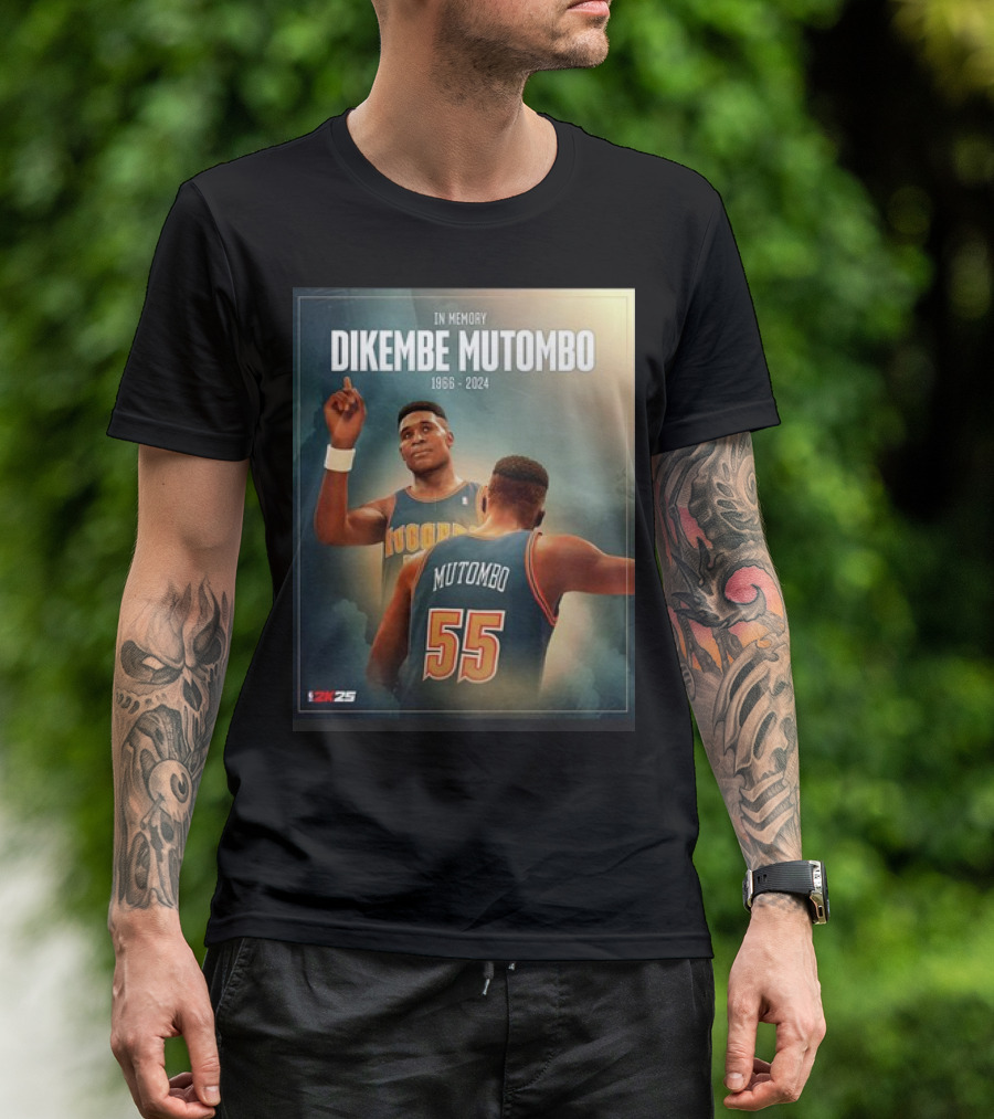 In Memory Dikembe Mutombo 1966-2024 NBA 2K25 Cover Tribute Nuggets 55 T-Shirt