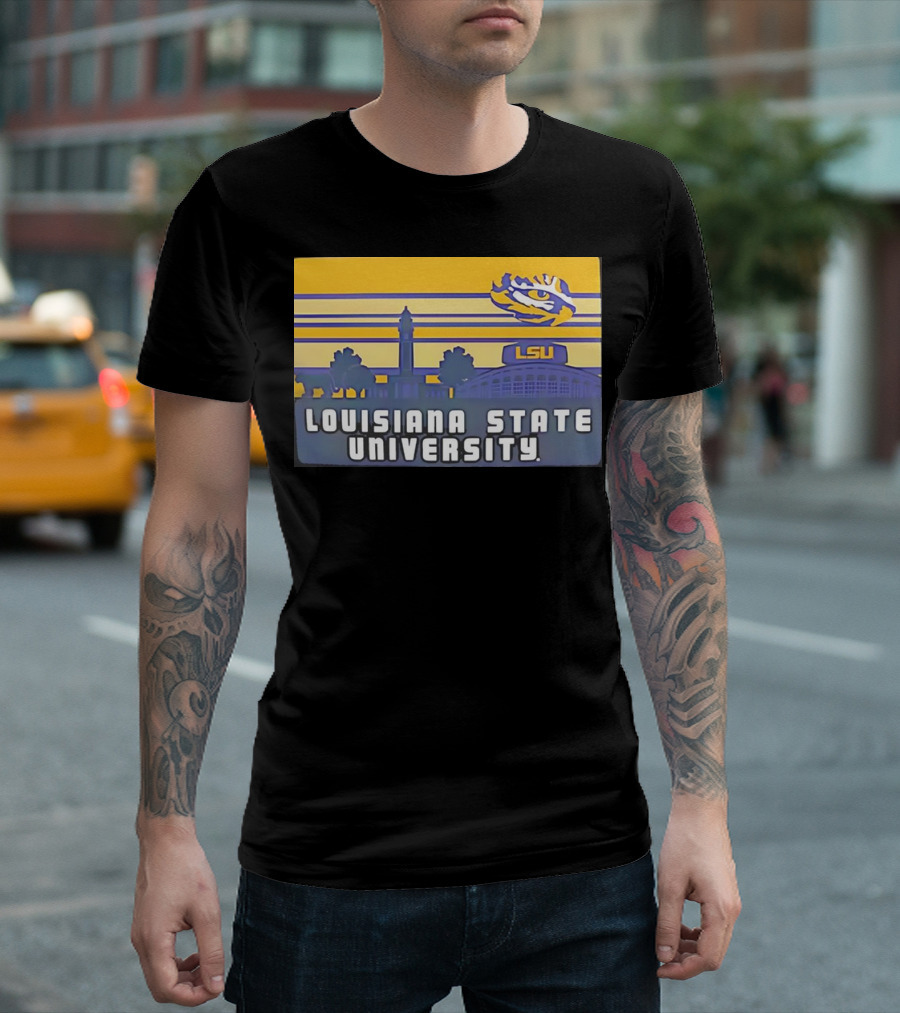 Louisiana State University Campus Skyline Retro LSU Tigers T-Shirt