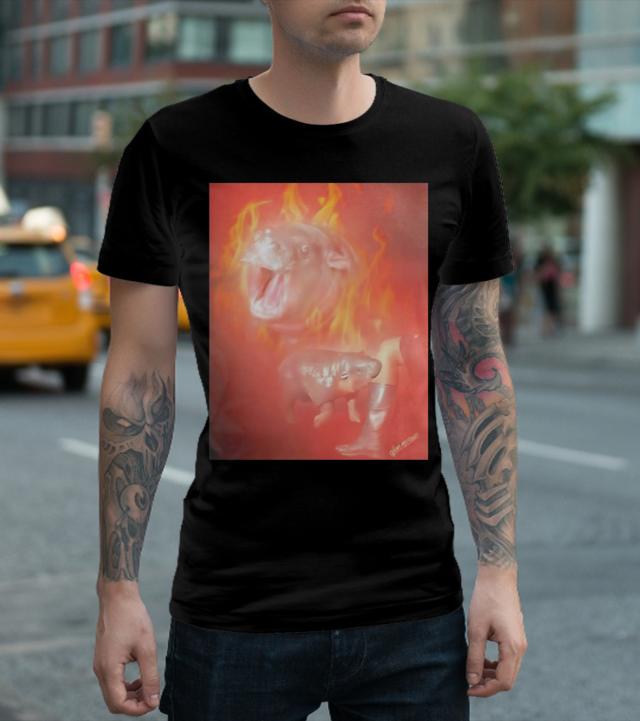 Moo Deng Baby Hippo Cute Mood Fiery Fantasy By Alex Griendling T-Shirt