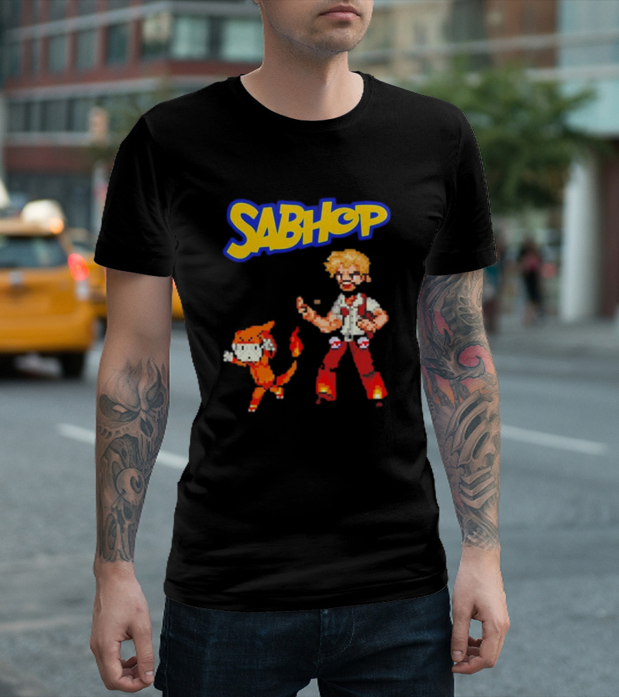Sabhop Pixel Art Pokemon Trainer With Fire Creature T-Shirt