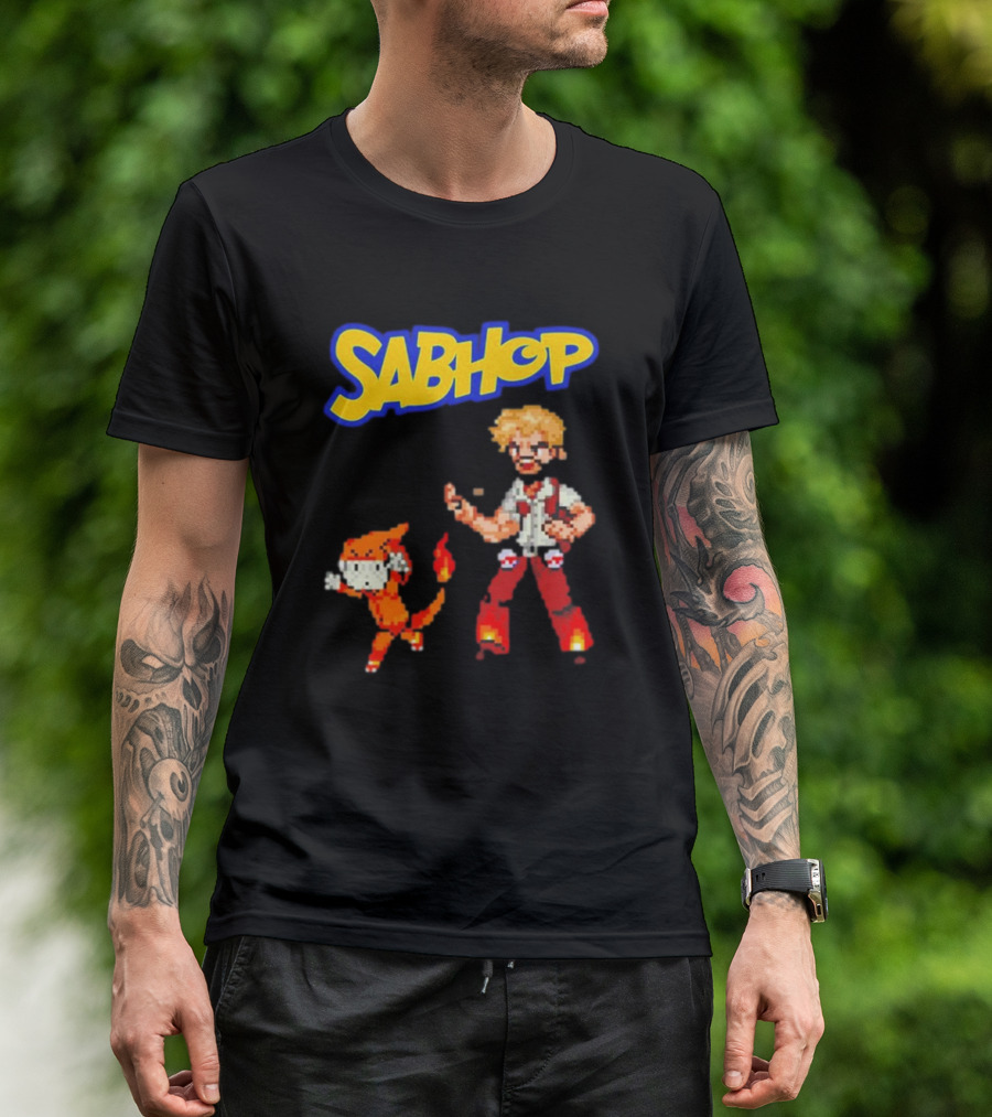 Sabhop Pixel Art Pokemon Trainer With Fire Creature T-Shirt