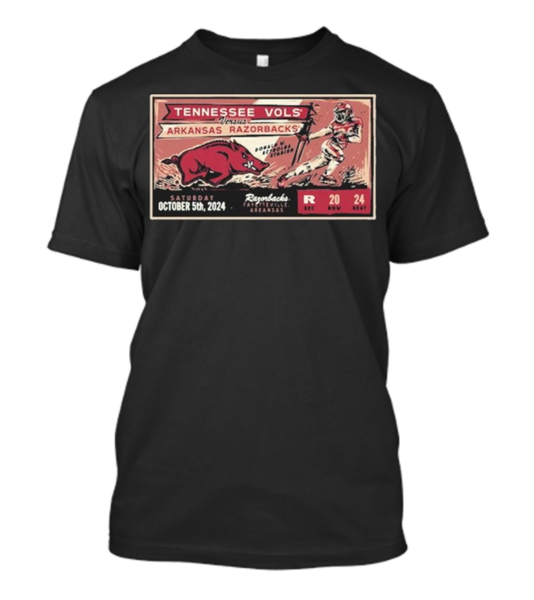 Tennessee Vols Versus Arkansas Razorbacks Football October 5 2024 Donald W Reynolds Razorback Stadium Fayetteville T-Shirt