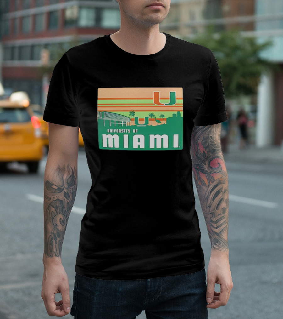 University of Miami Hurricanes Retro Campus Skyline Palm Trees T-Shirt