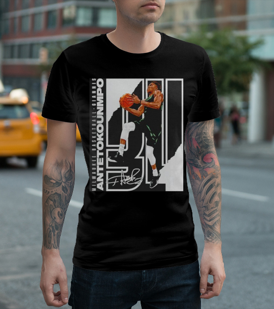 Milwaukee Basketball Giannis Antetokounmpo 34 Signature Dunk T-Shirt