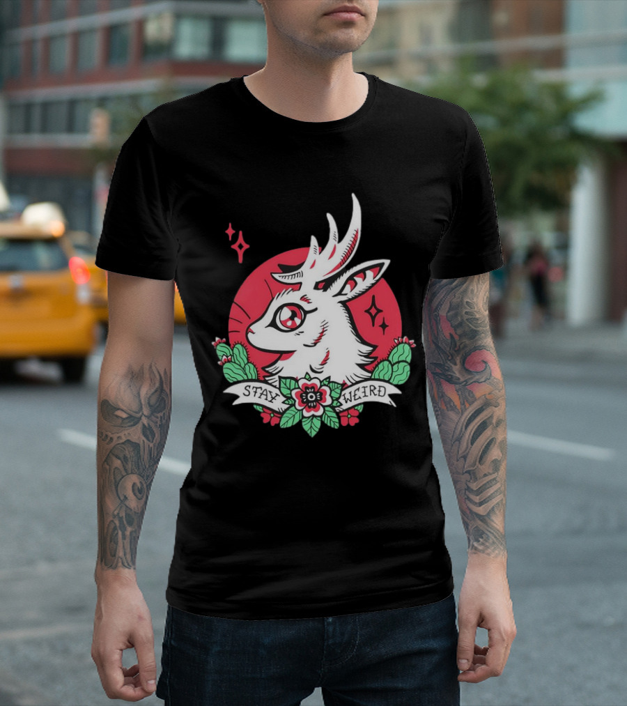 Stay Weird Jackalope Tattoo 03 Cactus And Floral T-Shirt