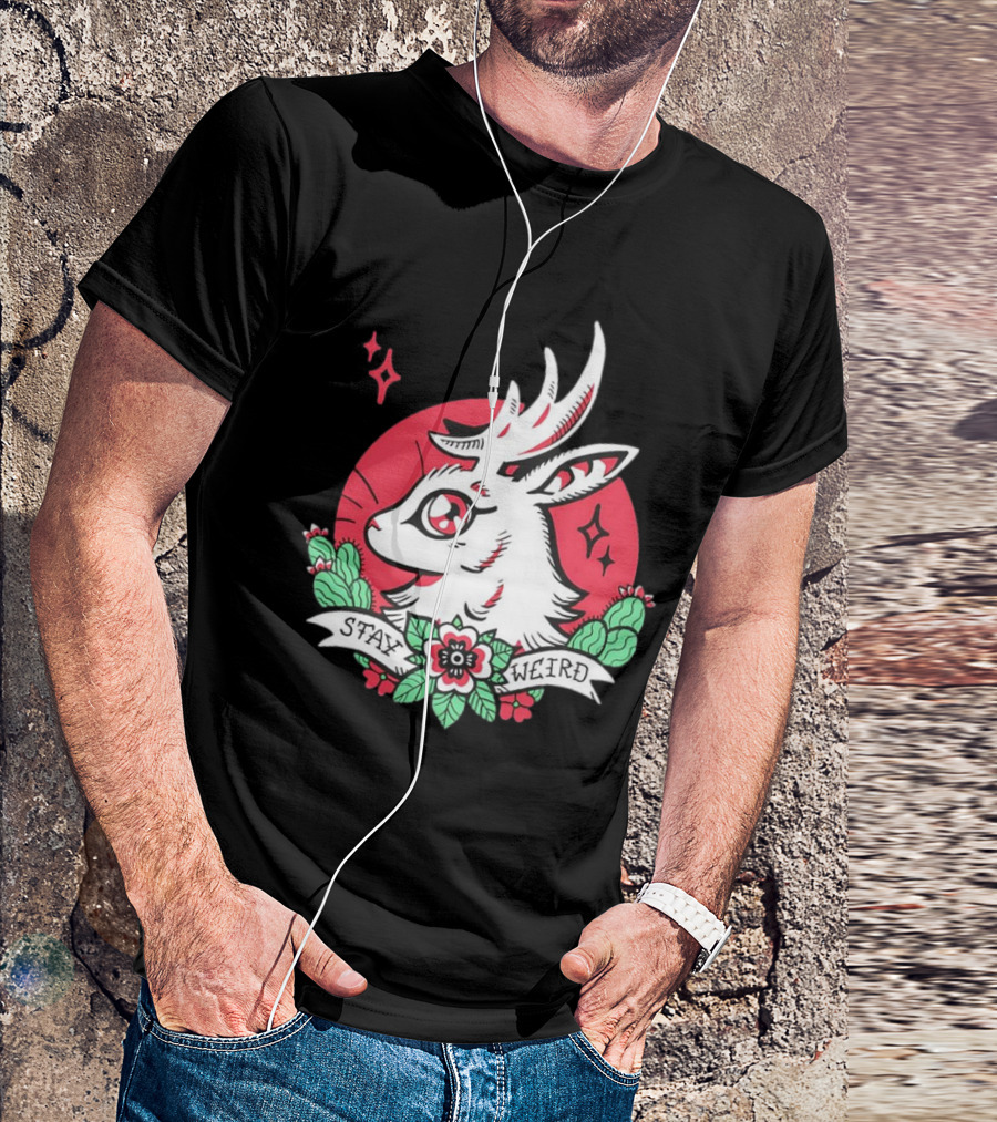 Stay Weird Jackalope Tattoo 03 Cactus And Floral T-Shirt