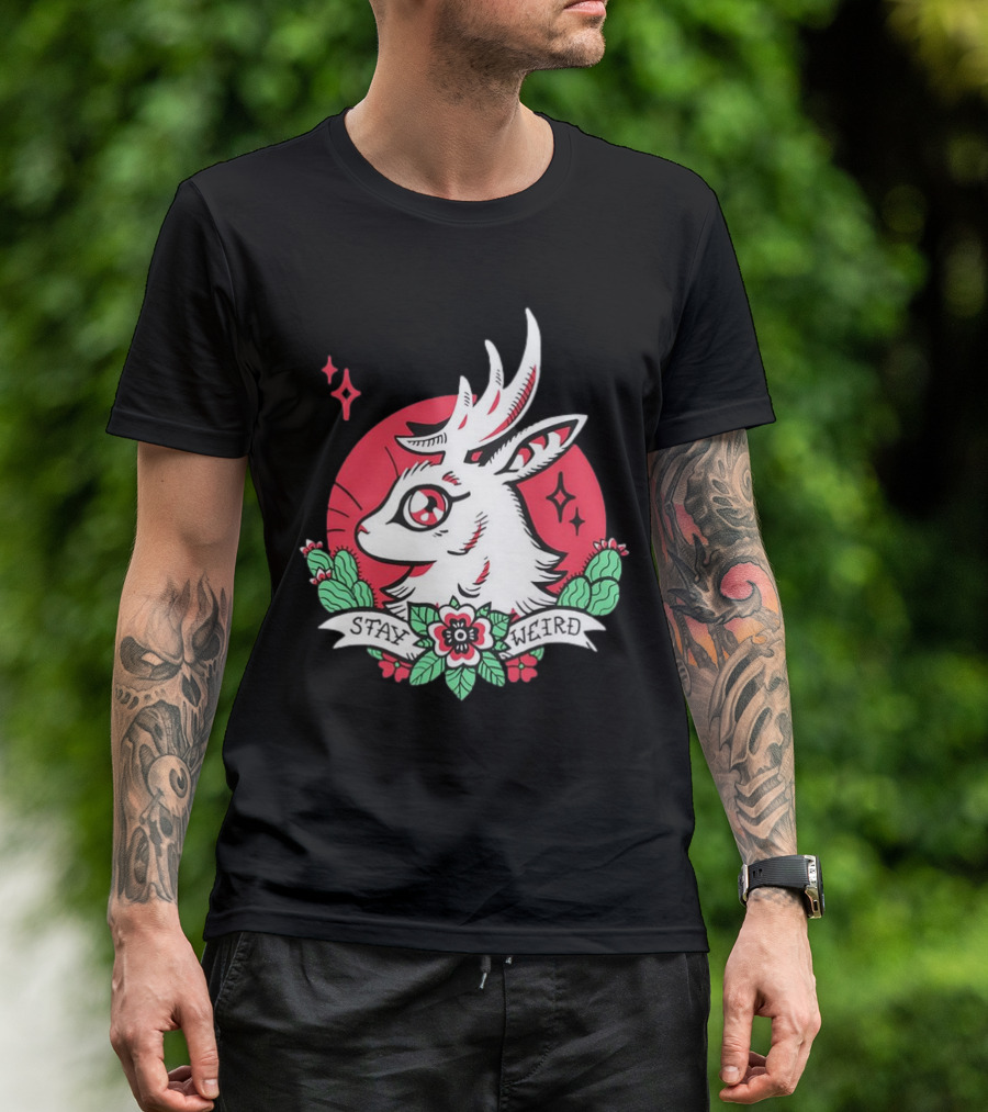 Stay Weird Jackalope Tattoo 03 Cactus And Floral T-Shirt