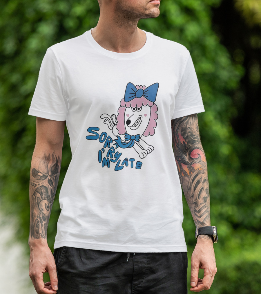 Lazy Oaf Sorry I’m Late Poodle With Pink And Blue Bow T-Shirt