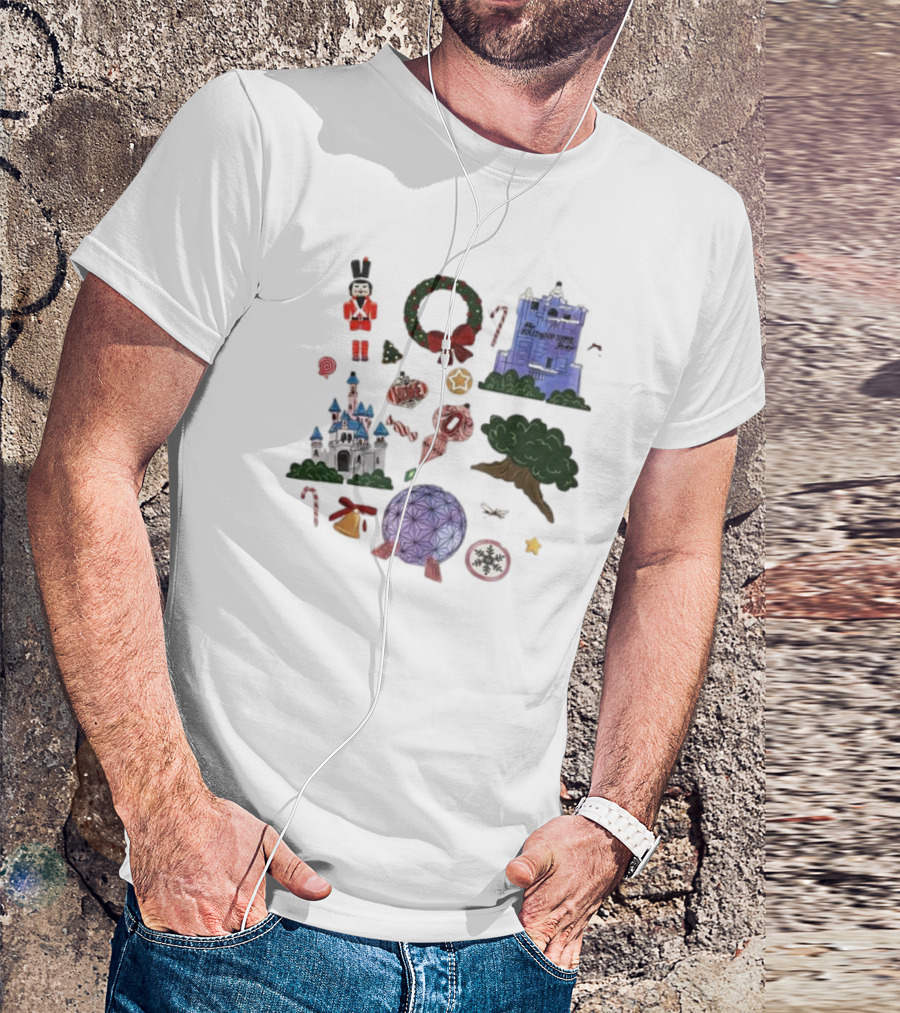 Park Icons Vintage Cartoon Nutcracker Castle Tree Wreath Snowflake T-Shirt
