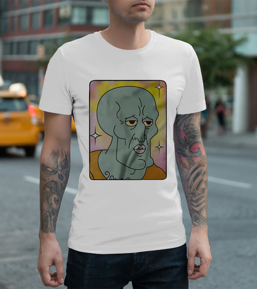 Bold And Handsome Squidward Tentacles Encyclopedia SpongeBobia Face T-Shirt