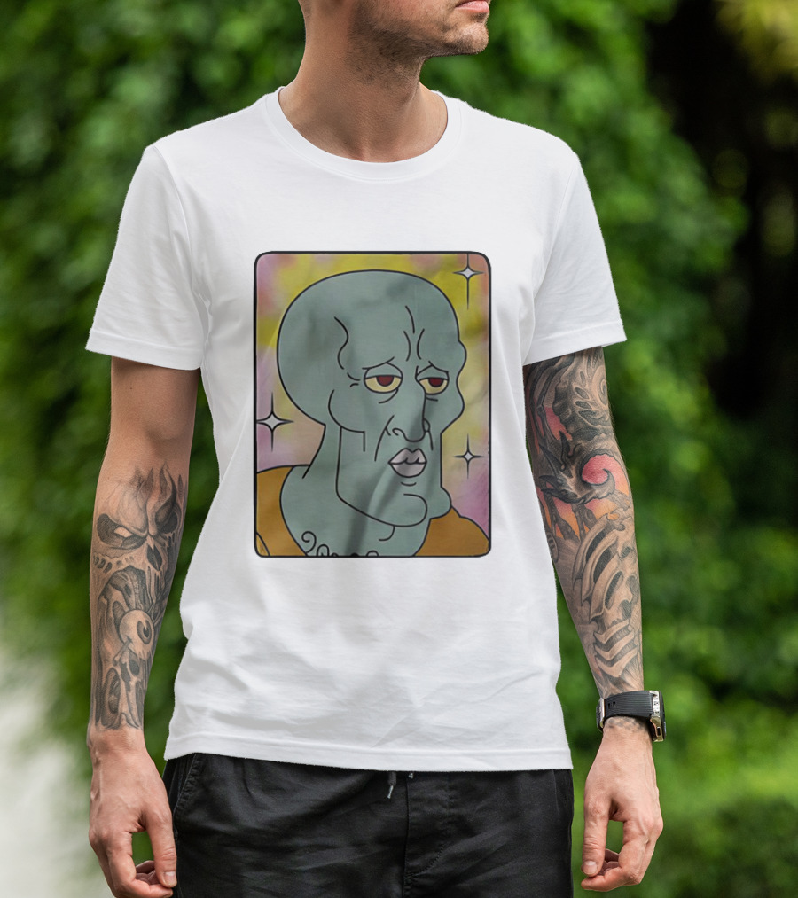 Bold And Handsome Squidward Tentacles Encyclopedia SpongeBobia Face T-Shirt