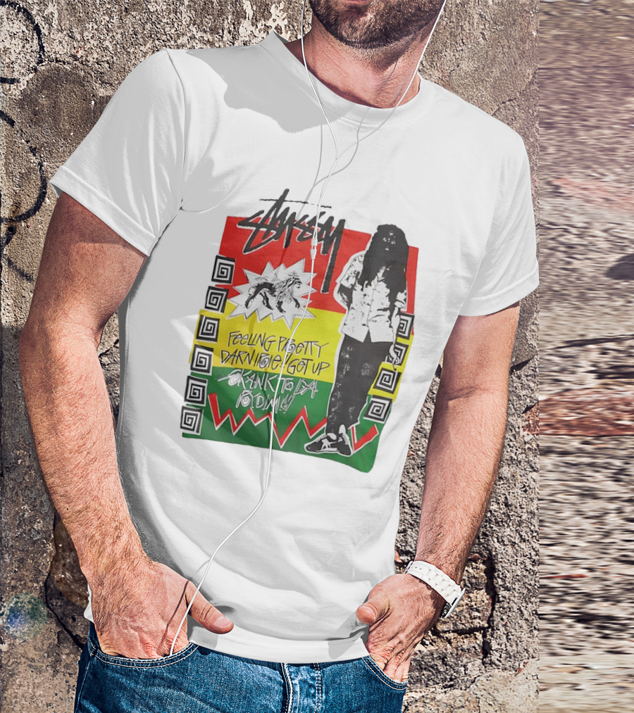 Stussy Bob Marley Feeling Pretty Darn Irie Get Up Skank To Da Riddim T-Shirt
