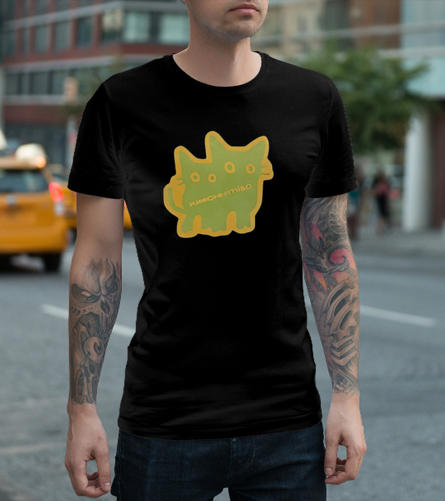 Kimchi and Miso Collection Twins Chenille Neon Cat Patch T-Shirt