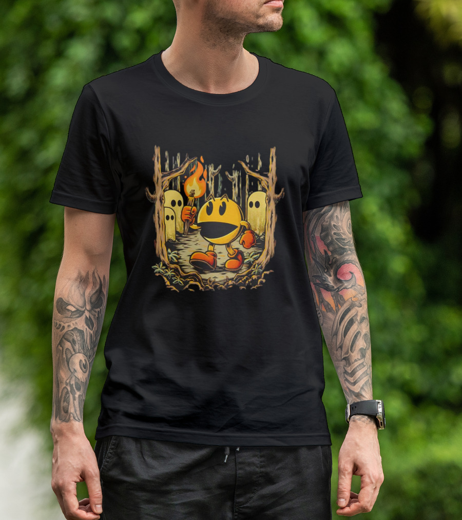 Pac Man Game Forest Torch Adventure With Ghosts T-Shirt