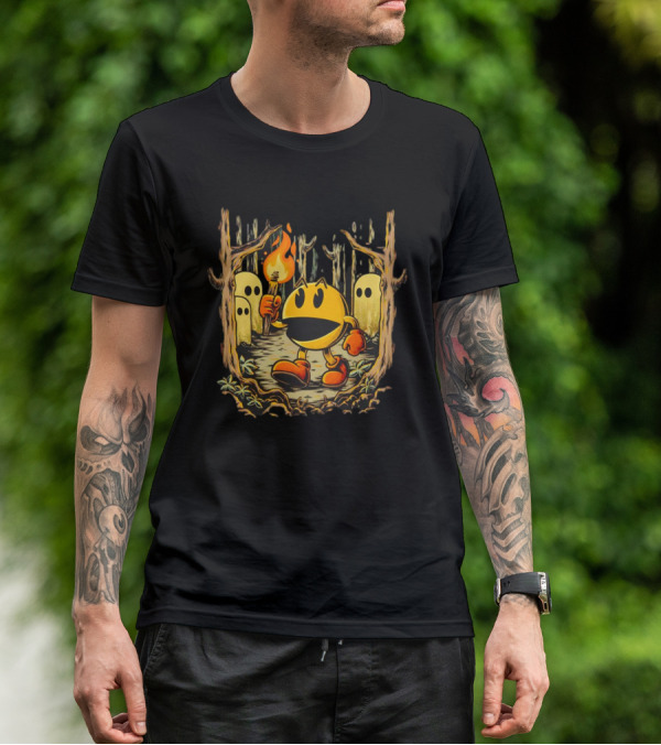 Pac Man Game Forest Torch Adventure With Ghosts T-Shirt