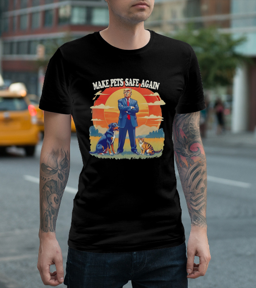 Make Pets Safe Again Dog Cat Sunset Scene T-Shirt