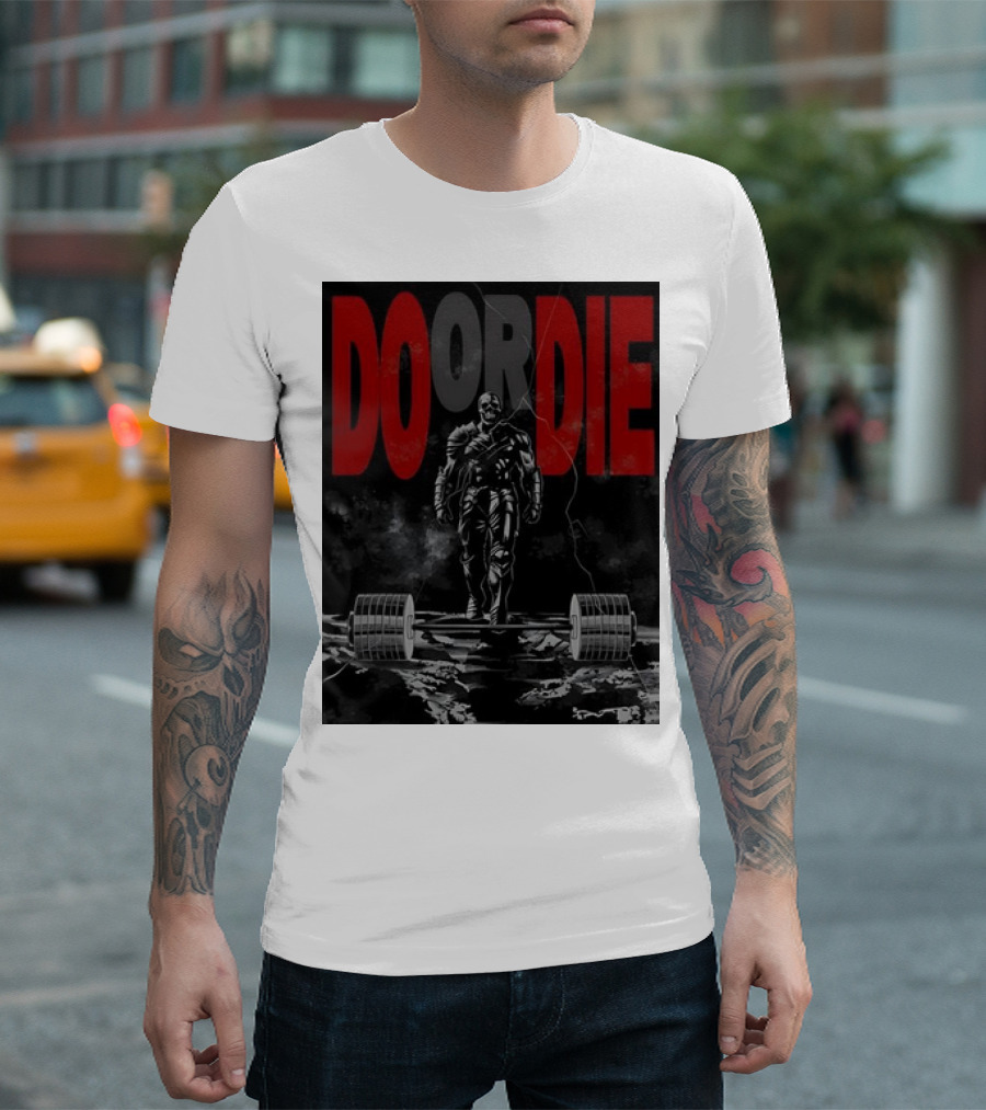 DO OR DIE Skeleton Weightlifter Cracked Ground Scene T-Shirt