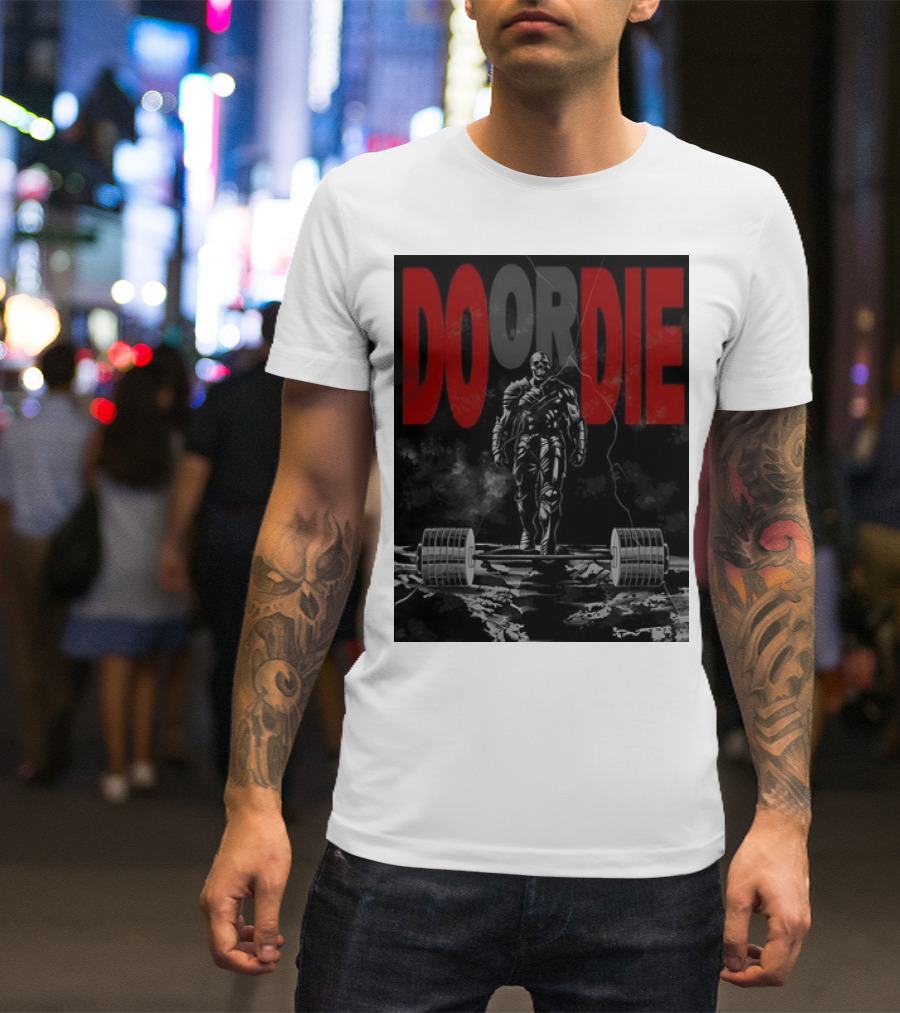 DO OR DIE Skeleton Weightlifter Cracked Ground Scene T-Shirt