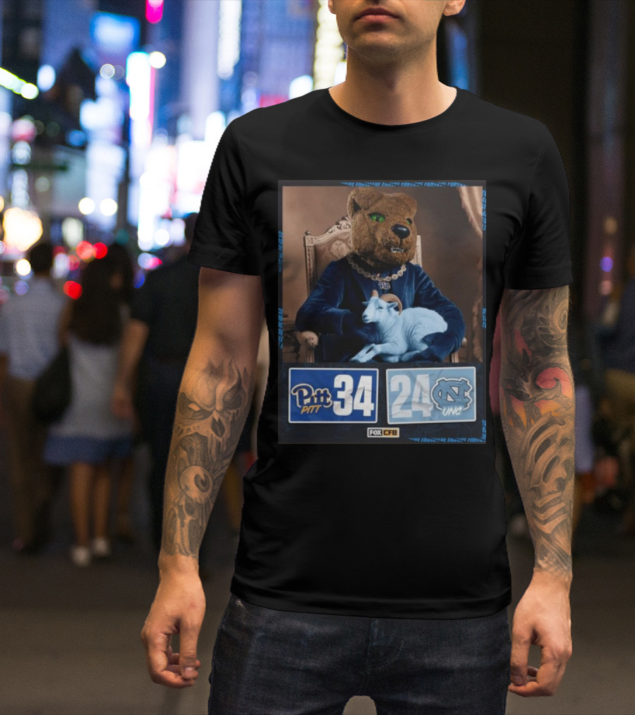 Pitt 34 24 UNC Football 2024 Game Final Score Victory Fox CFB T-Shirt
