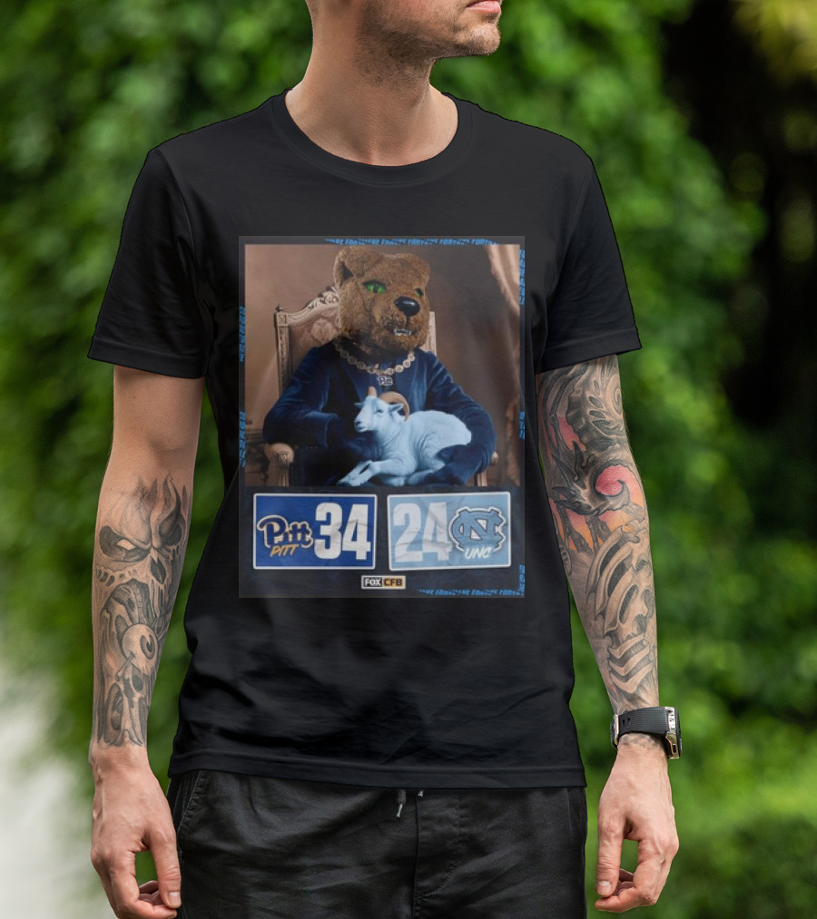 Pitt 34 24 UNC Football 2024 Game Final Score Victory Fox CFB T-Shirt