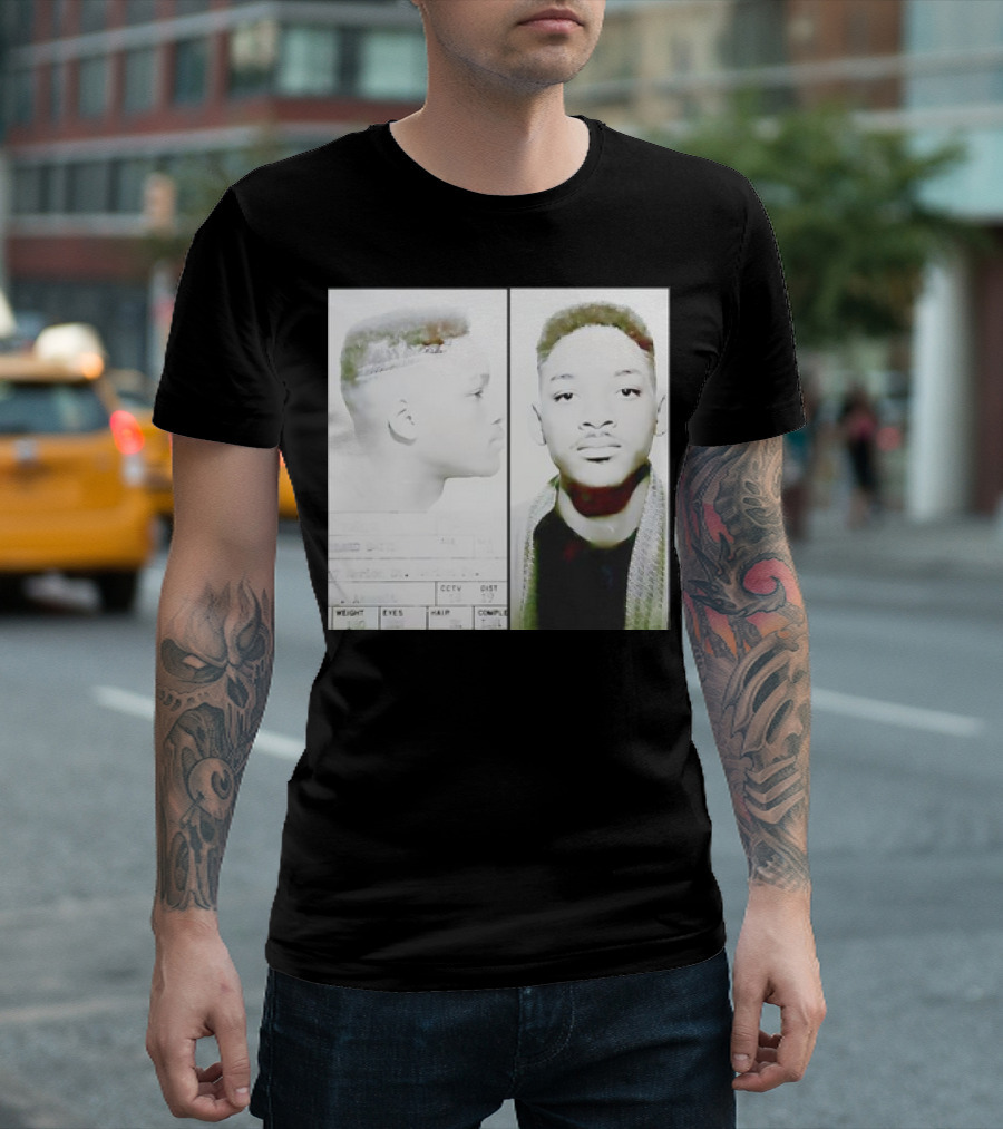 Will Smith Mugshot Style Image Dual View Portrait Text Elements T-Shirt